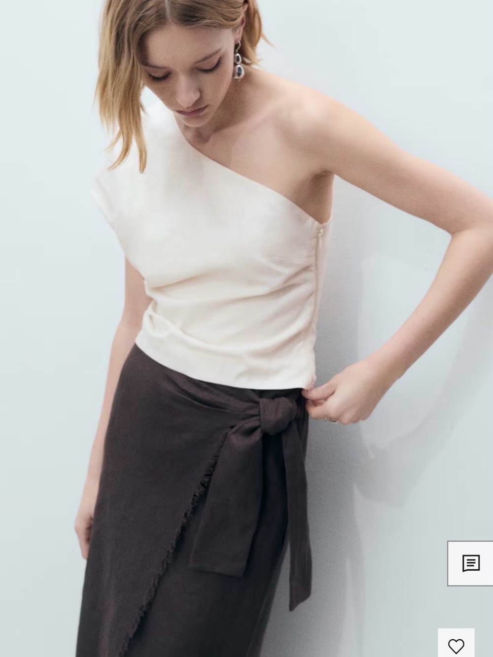 Mango Cream Asymmetrical One-Shoulder Top, LARGE